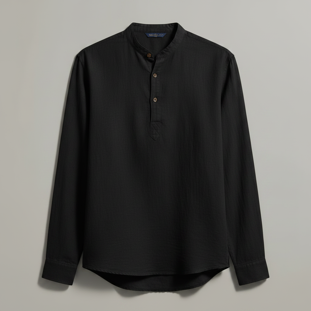 Men's Linen Henley Shirt Long Sleeve Relaxed Fit