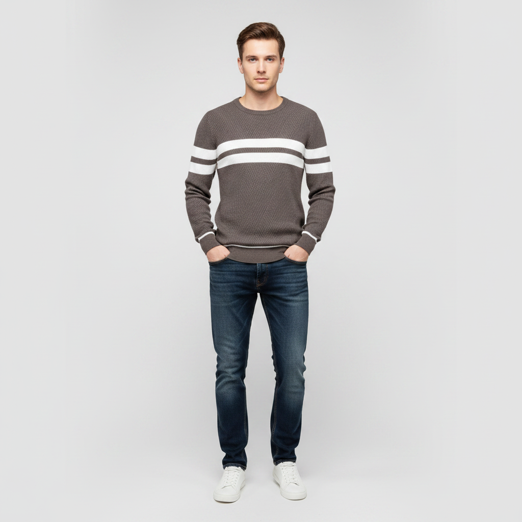 Eleganza Quotidiana | Striped Cotton-Poly Sweater for Men