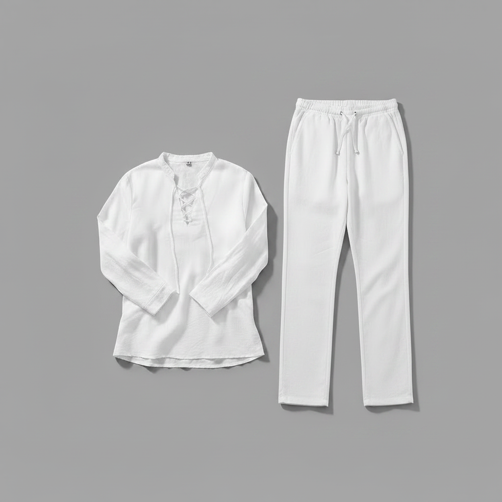 Milo | Men's Linen Set - White Two Piece Pants and Shirt