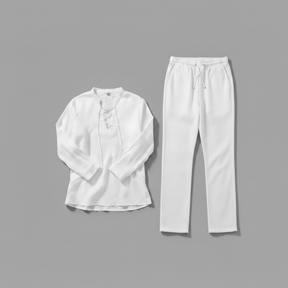 Milo | Men's Linen Set - White Two Piece Pants and Shirt