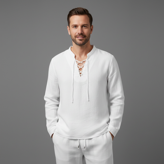 Milo | Men's Linen Set - White Two Piece Pants and Shirt