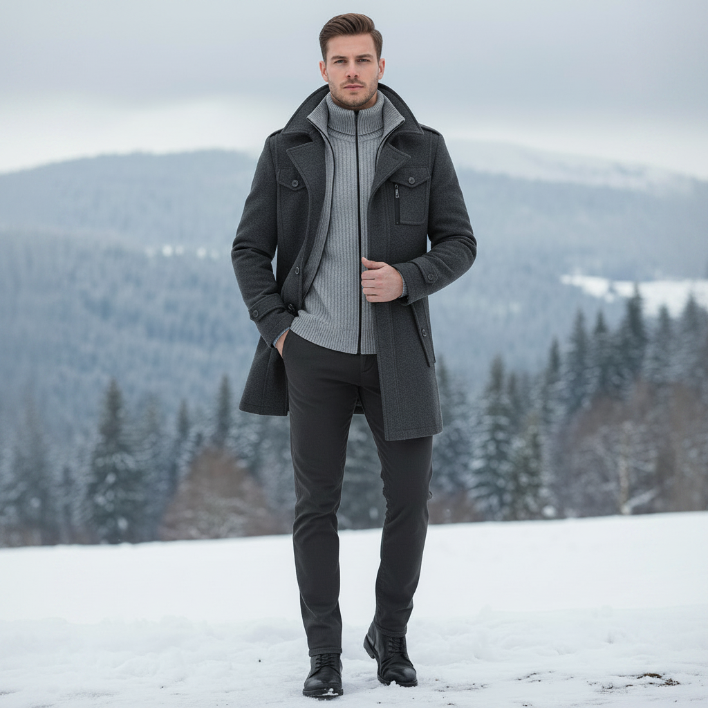 Men's 2-in-1 Winter Coat with Removable Liner for Wind Protection
