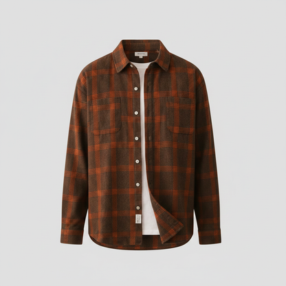 Men's Checked Long Sleeve Button Front Shirt with Chest Pockets