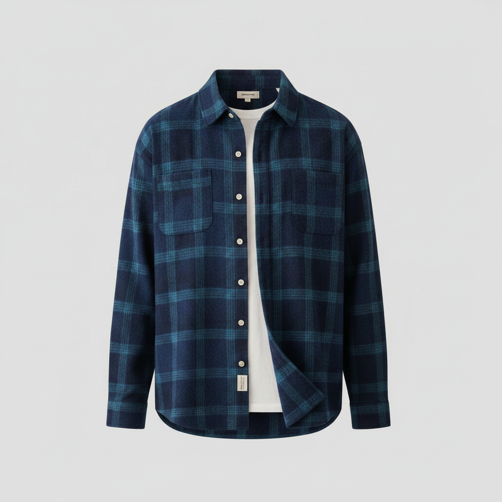 Men's Checked Long Sleeve Button Front Shirt with Chest Pockets