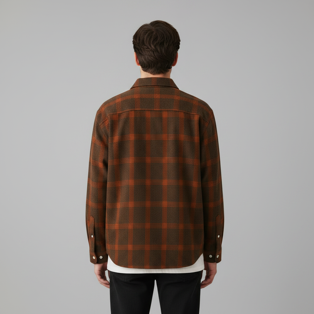 Men's Checked Long Sleeve Button Front Shirt with Chest Pockets