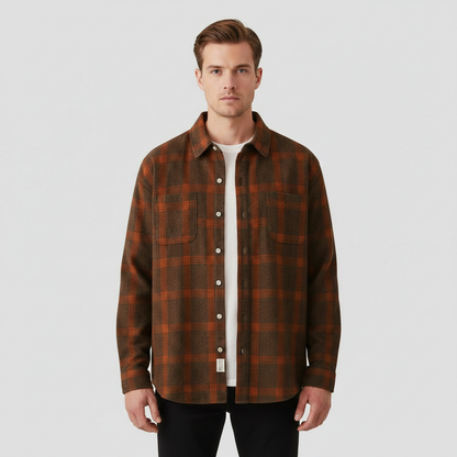 Men's Checked Long Sleeve Button Front Shirt with Chest Pockets