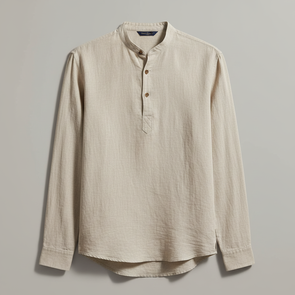 Men's Linen Henley Shirt Long Sleeve Relaxed Fit
