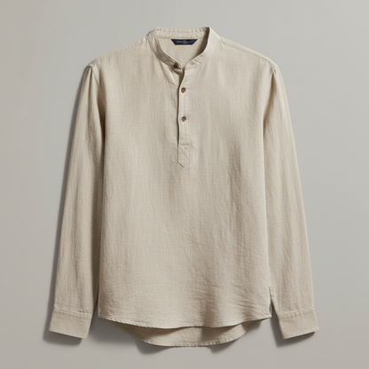 Men's Linen Henley Shirt Long Sleeve Relaxed Fit