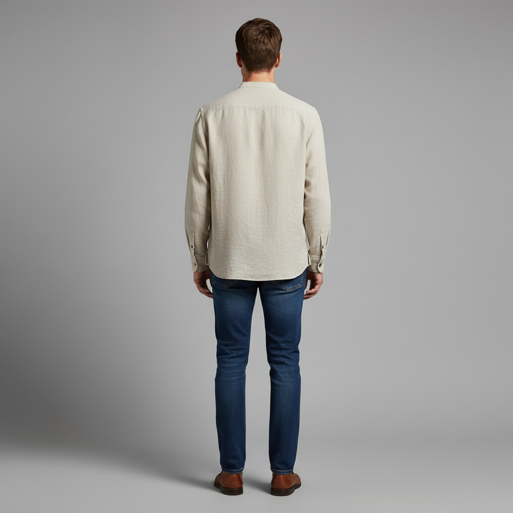 Men's Linen Henley Shirt Long Sleeve Relaxed Fit