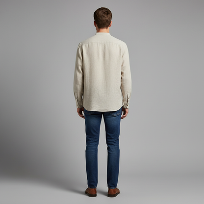 Men's Linen Henley Shirt Long Sleeve Relaxed Fit