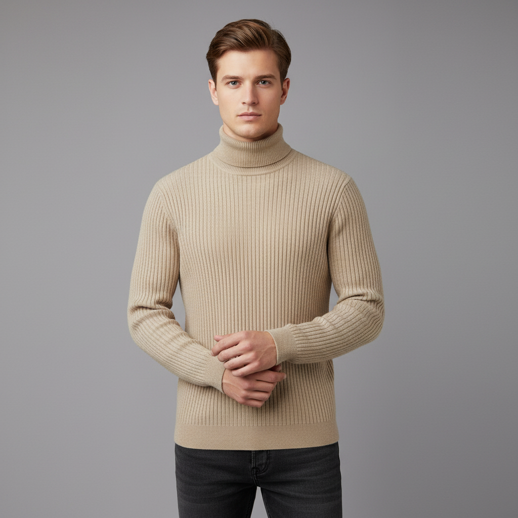 Men's Ribbed Turtleneck Sweater | Slim Fit Knit Top