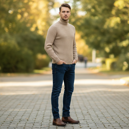 Men's Ribbed Turtleneck Sweater | Slim Fit Knit Top