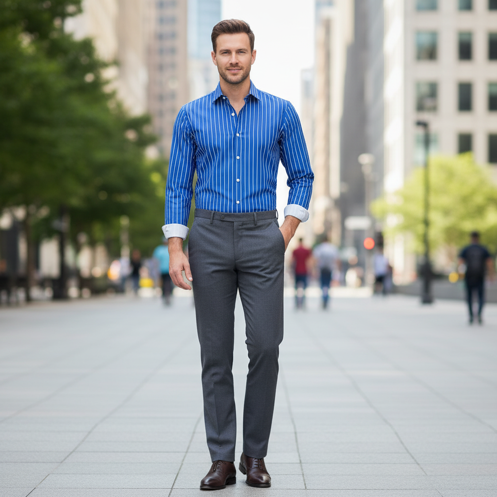 Men's Vertical Striped Long Sleeve Button-Front Shirt