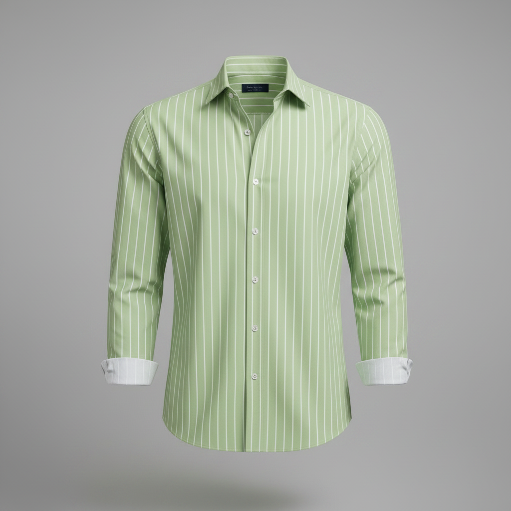 Men's Vertical Striped Long Sleeve Button-Front Shirt