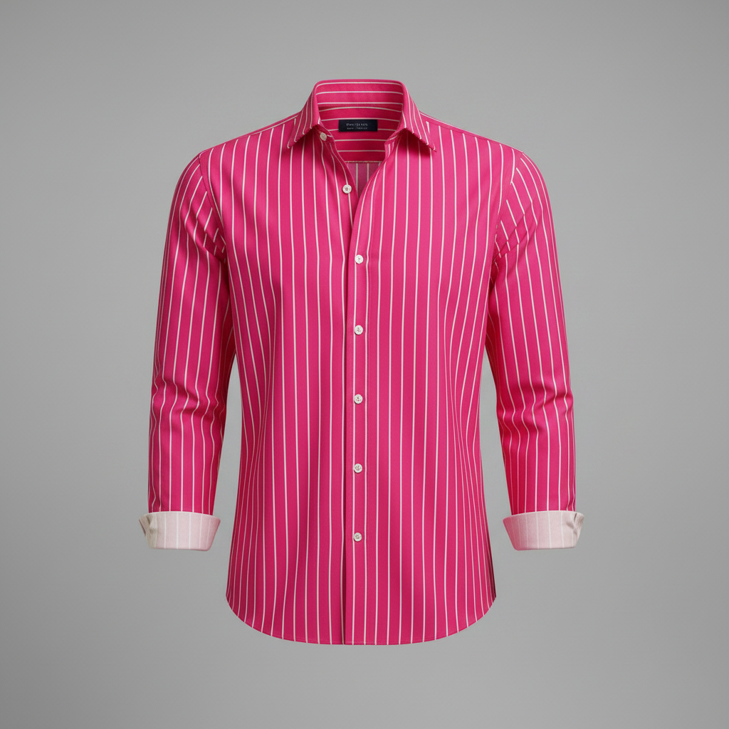 Men's Vertical Striped Long Sleeve Button-Front Shirt