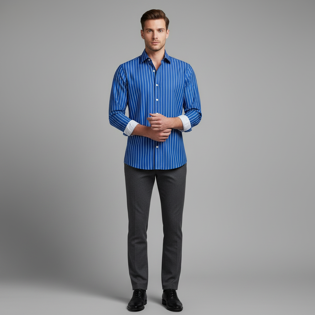Men's Vertical Striped Long Sleeve Button-Front Shirt
