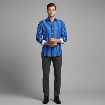 Men's Vertical Striped Long Sleeve Button-Front Shirt