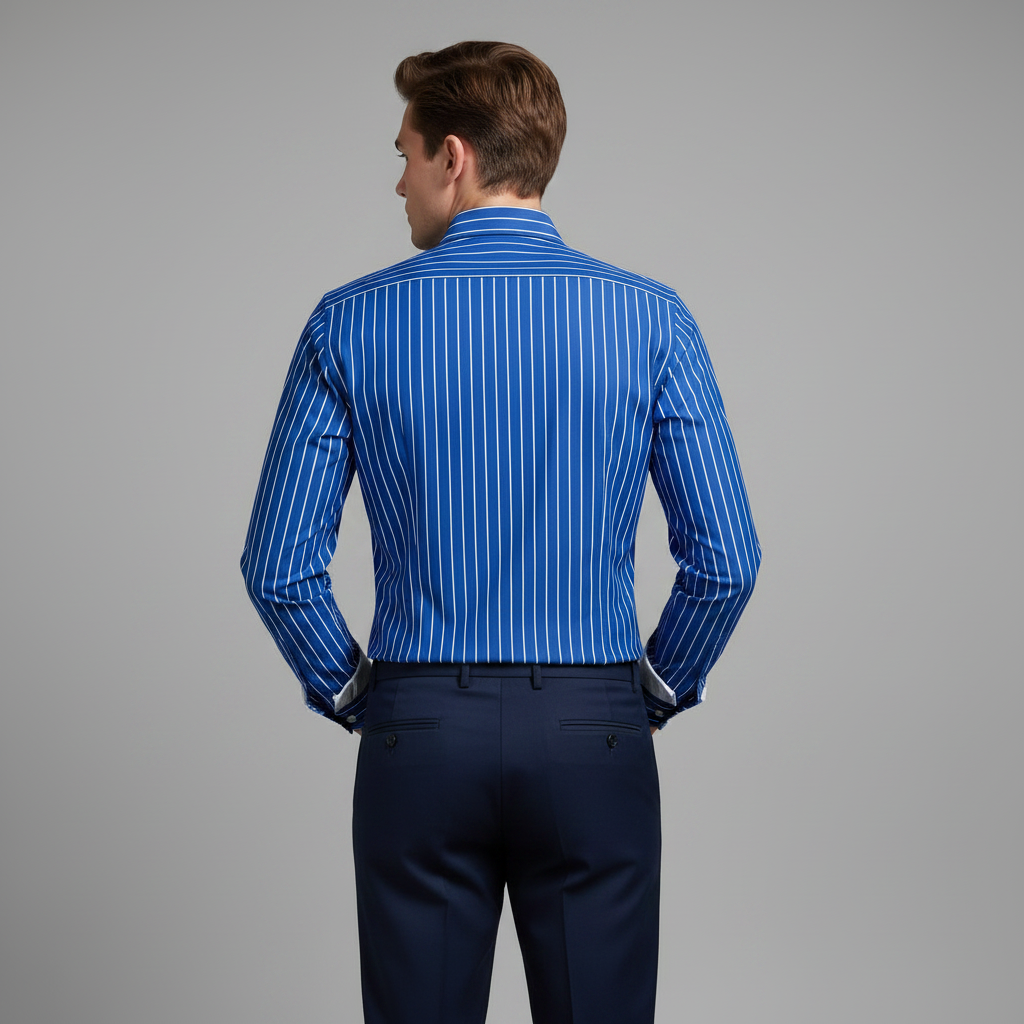 Men's Vertical Striped Long Sleeve Button-Front Shirt