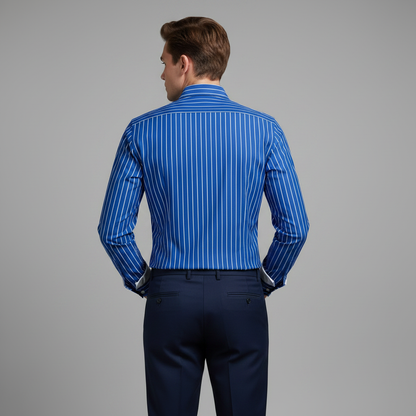 Men's Vertical Striped Long Sleeve Button-Front Shirt