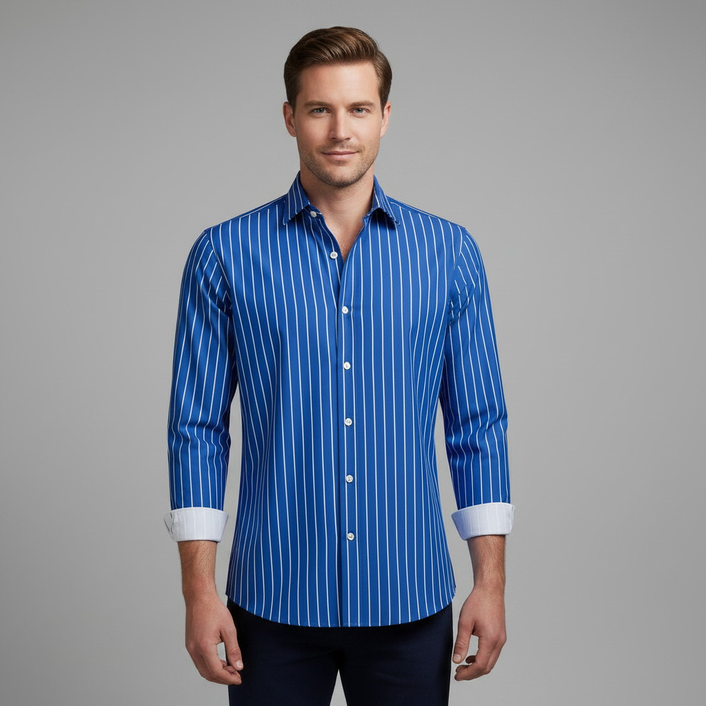Men's Vertical Striped Long Sleeve Button-Front Shirt
