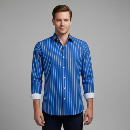 Men's Vertical Striped Long Sleeve Button-Front Shirt