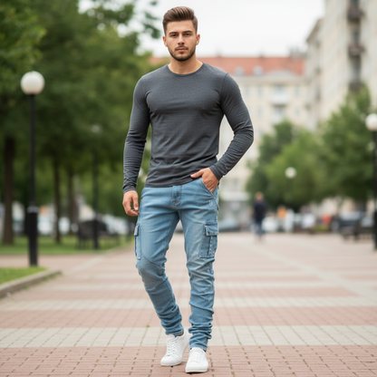 Men's Slim-Fit Stretch Denim Cargo Pants | Cargo Pants