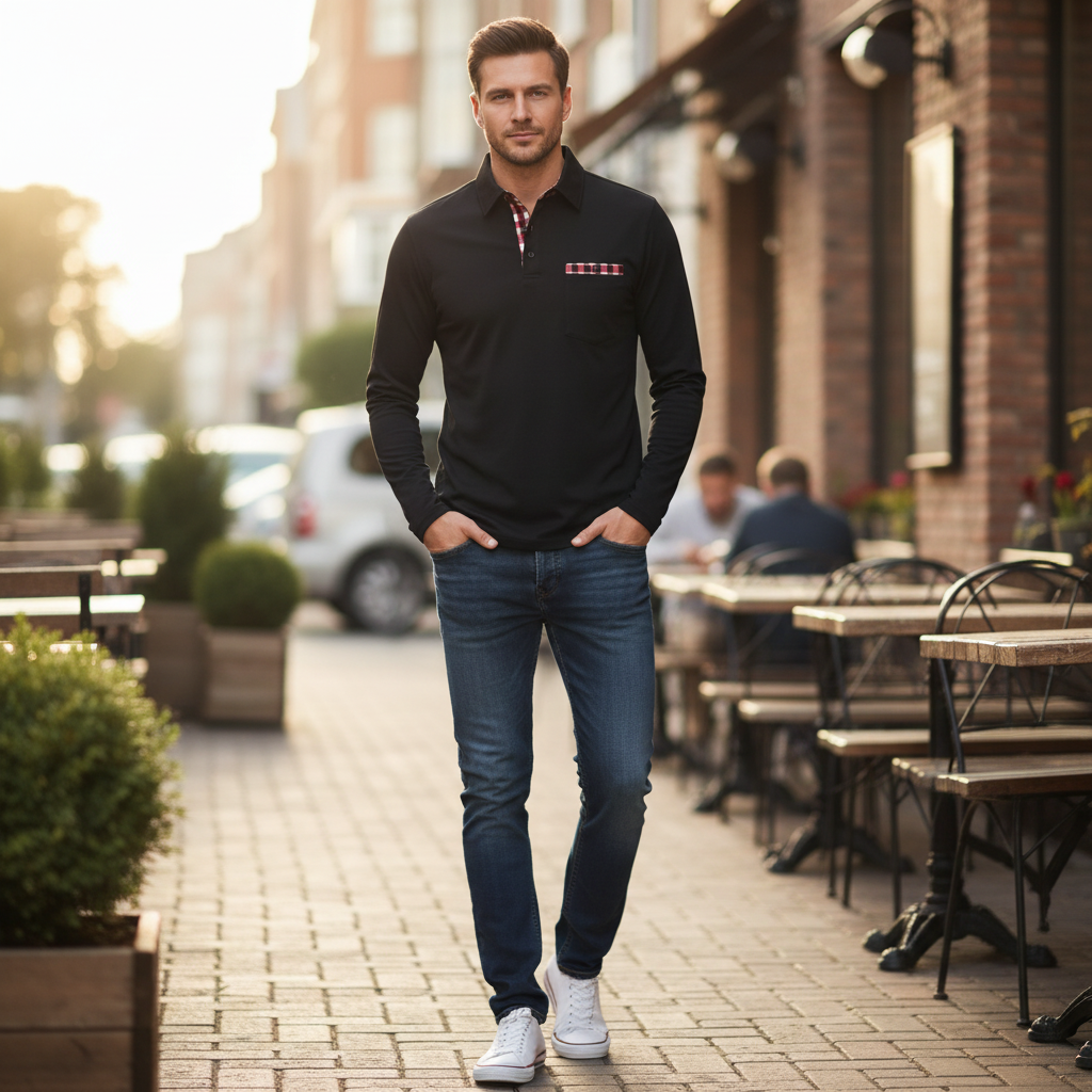 Men's Long Sleeve Polo | Classic Fit Polo Shirt