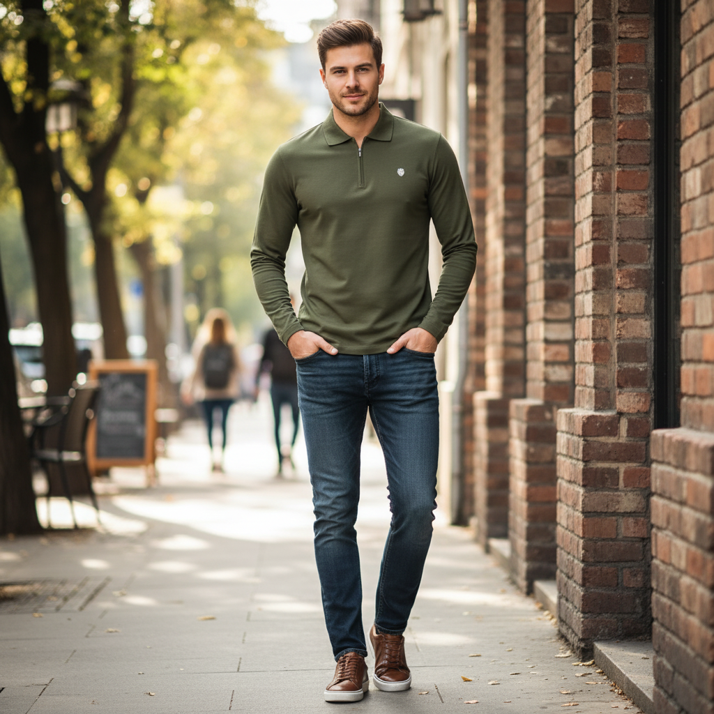 Men's Long Sleeve Polo | Half-Zip Casual Shirt