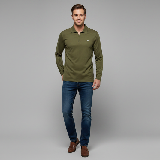 Men's Long Sleeve Polo | Half-Zip Casual Shirt