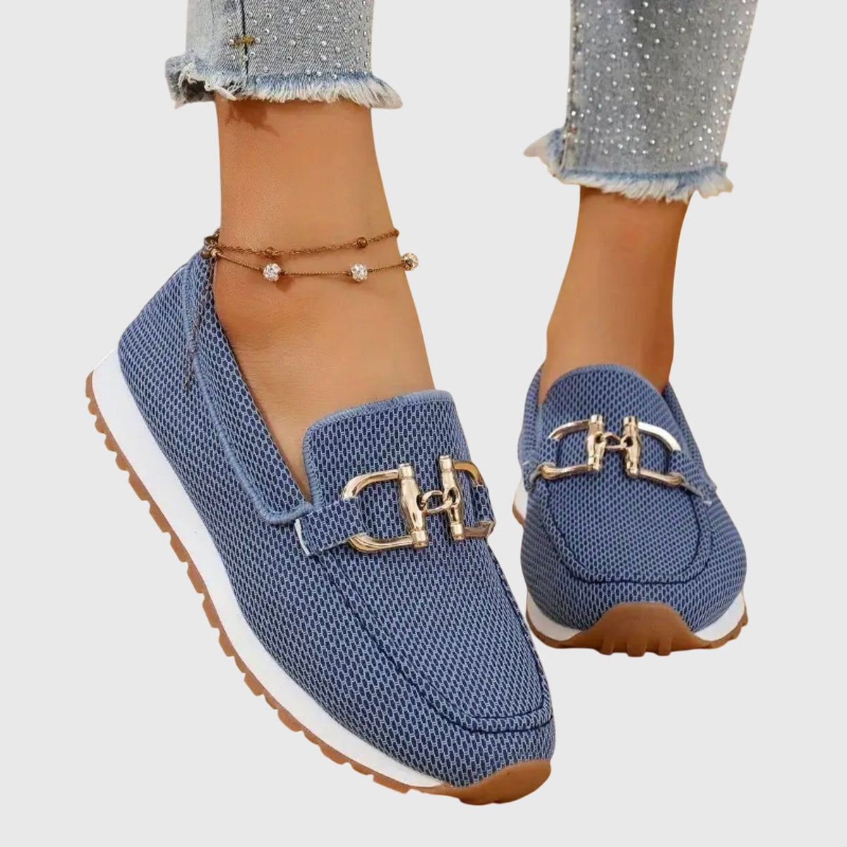 Women's mesh loafer sneaker with horsebit hardware and lug sole - Blue