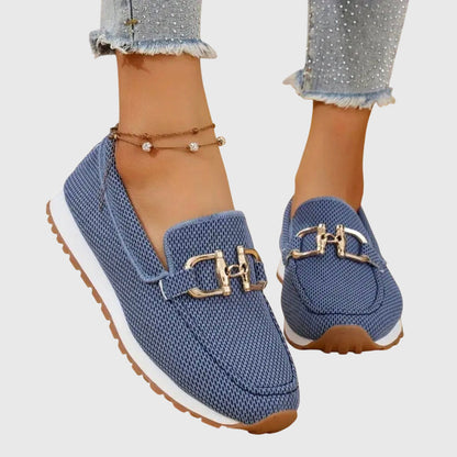 Women's mesh loafer sneaker with horsebit hardware and lug sole - Blue