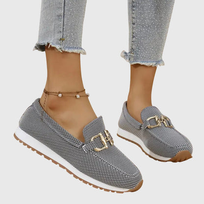 Women's mesh loafer sneaker with horsebit hardware and lug sole - Gray